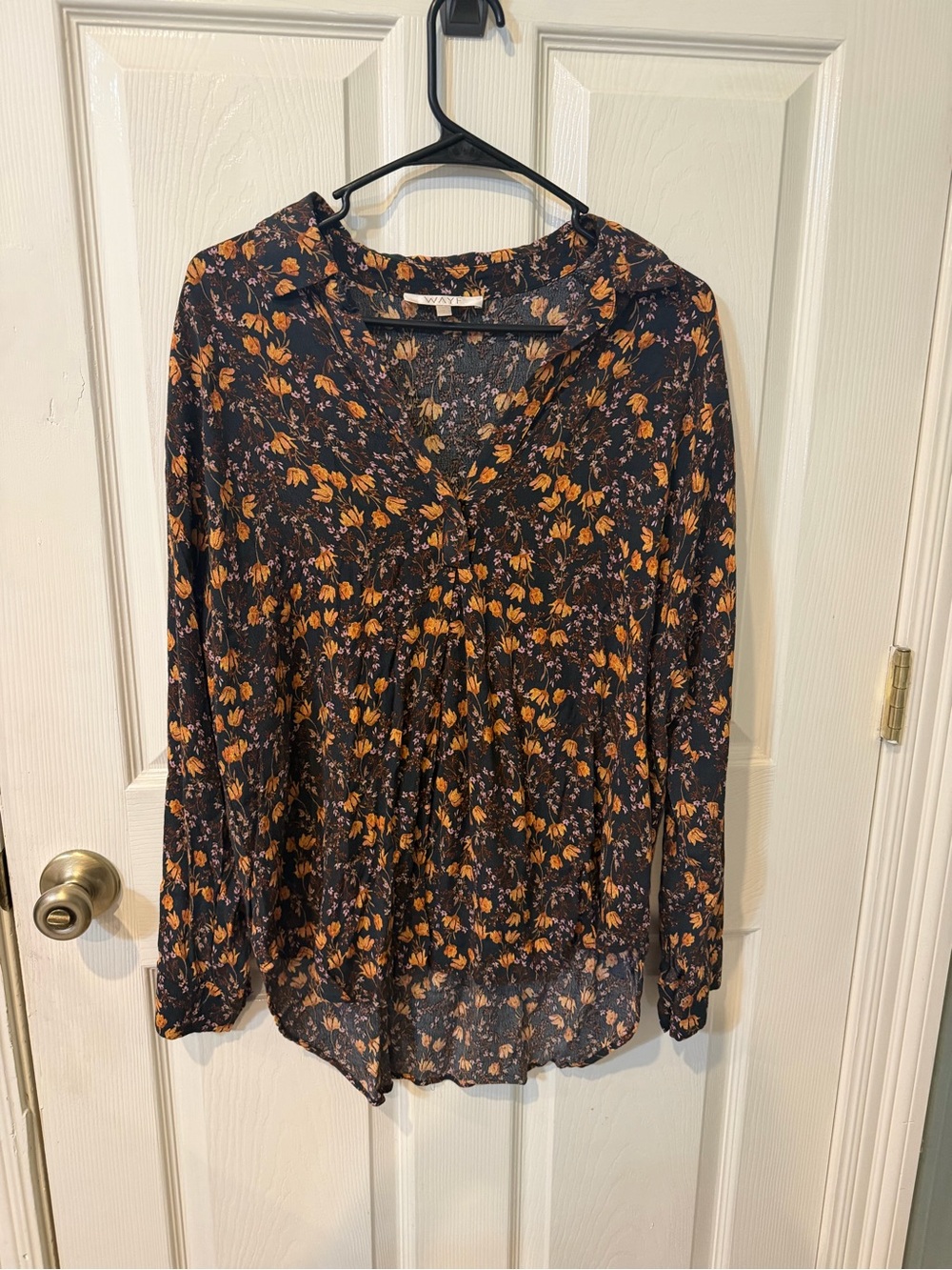 Wayf Black Blouse with Mustard Floral Print